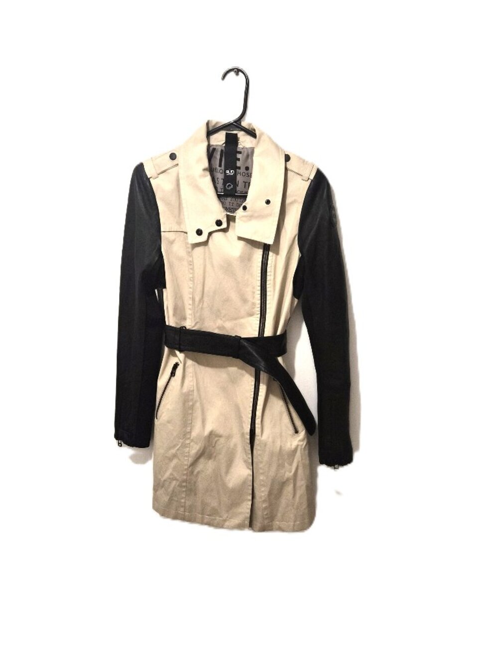 Rudsak Harper Trench Coat Leather Sleeves Asymmetrical Mixed-Media Academia